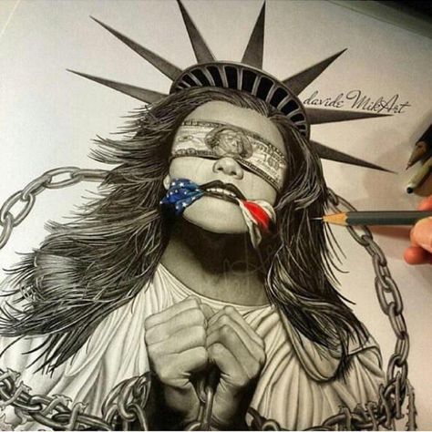 Lady Liberty Bound & Gagged Statue Of Liberty Drawing, Justice Tattoo, Liberty Tattoo, Sick Drawings, Statue Tattoo, Lady Liberty, Chicano Art, Tattoo Outline, Tattoo Sleeve Designs