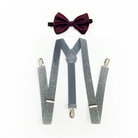 burgundy bowtie, silver suspenders, burgundy bow tie, silver glitter suspenders, suspenders set, men Prom Suspenders Bow Ties, Champagne Suspenders And Bow Tie, Bow Toe And Suspenders Wedding, Leather Suspenders And Bow Tie, Outfits With Suspenders, Pink Suspenders And Bow Tie, Sequin Bow Tie, Chambelanes Outfits, Silver Bow Tie