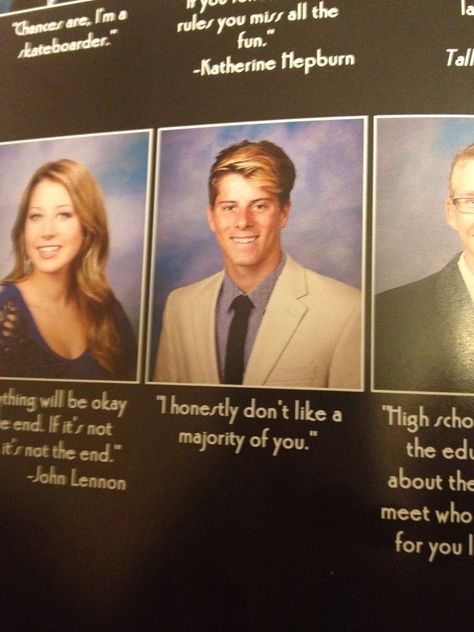 Found this in my friend's sister's yearbook! Ha! Duo Yearbook Quotes, Matching Yearbook Quotes, Iconic Yearbook Quotes, Senior Quotes Inspirational, Senior Yearbook Quotes, Funny Yearbook Quotes, Funny Yearbook, Grad Quotes, Funny Day Quotes