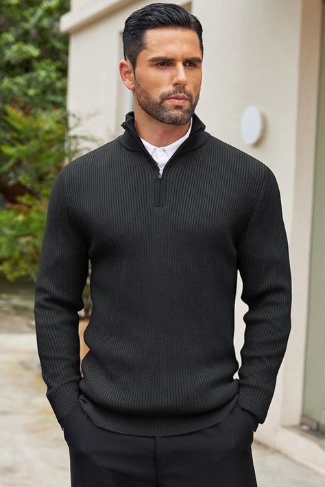 Men's quarter zip jumper is made from soft, skin-friendly, and strech fabric, super soft hand feel, ensuring you stay cozy & warm all day long Quarter Zip Outfit, Knitted Turtleneck, Mens Quarter Zip, Autumn Outfits, Winter Sweater, Knit Turtleneck Sweater, Soft Skin, Soft Hands, Stay Cozy