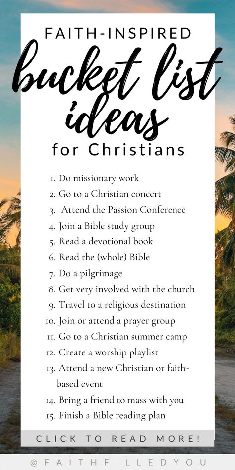 Faith-Inspired Bucket List Ideas for Christians Goals For 2024 List Christian, Fun Things To Do As A Christian, Christian Challenges Ideas, Christian Summer Bucket List, Single Bucket List, Christian Goals For 2023, Fun Christian Things To Do, 300 Things I Want List From God, Christian Glow Up Challenge