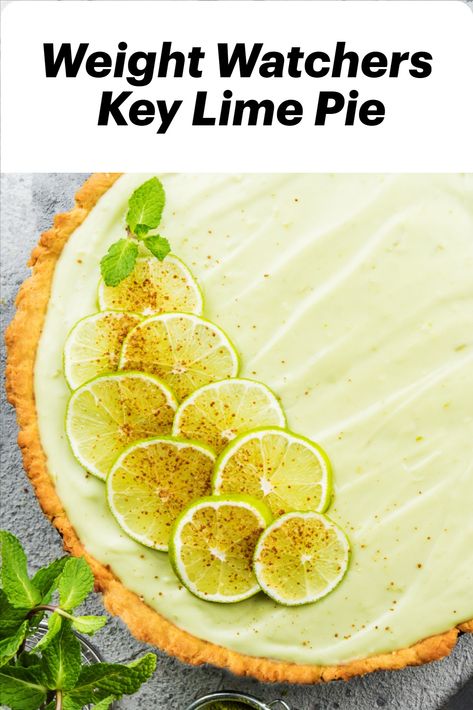 Easy Weight Watchers Key Lime Pie garnished with fresh key lime slices. Dairy Free Key Lime Pie Recipe, Dairy Free Key Lime Pie, Easy Key Lime Pie Recipe, Gf Deserts, Key Lime Mousse, Easy Key Lime Pie, Dairy Free Pies, Lime Mousse, Best Coconut Cream Pie