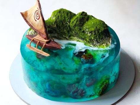 Moana Cakes, Jello Cakes, Gelatin Cake, Surf Cake, Ocean Cake, Island Cake, Jelly Cakes, Cake Themes, Moana Cake