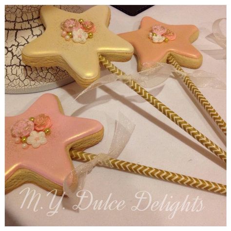 Magic wand sugar cookies Princess Wand Cookies Decorated, Fairy Wand Cookies, Wand Cookies, Cinderella Cookies, Cookies Branding, Princess Wands, Whimsical Fairy, Fairy Party, Fairy Wands