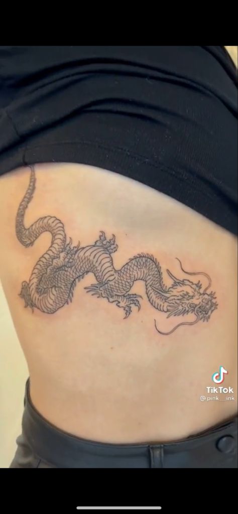 Rib Dragon Tattoo For Women, Dragon Side Rib Tattoo, Rib Cage Dragon Tattoo, Tattoo For Side Rib Cage Women, Dragon Tattoo For Women Ribcage, Dragon Tattoo On Side Ribs, Chinese Dragon Rib Tattoo, Dragon Tattoo For Women Ribs, Side Tattoo Cover Up Ideas Rib Cage