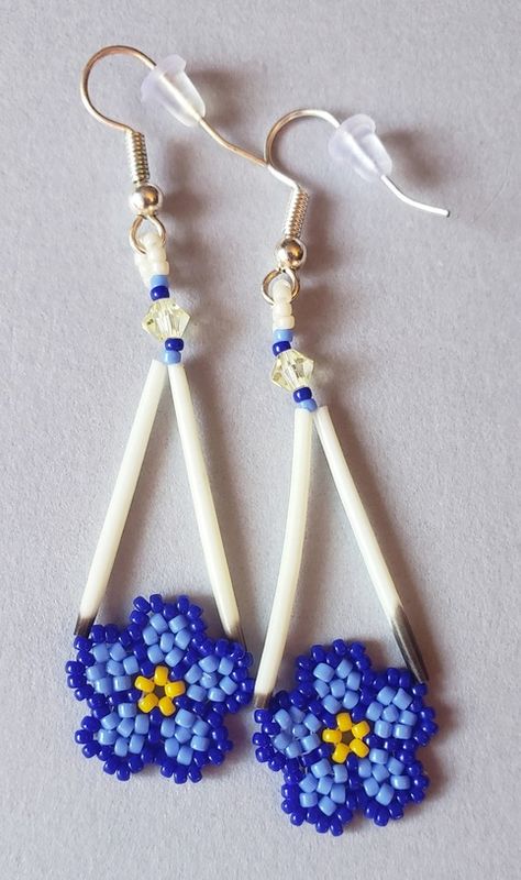 Porcupine Quill Forget-Me-Not Earrings sold by Beluga Beads and Creations on Storenvy Porcupine Quill Jewelry, Bone Bead Necklace, Beaded Jewelry Pattern, Beaded Fringe Earrings, Handmade Jewlery, Beadwork Designs, Beading Crafts, Native Beadwork, Brick Stitch Earrings