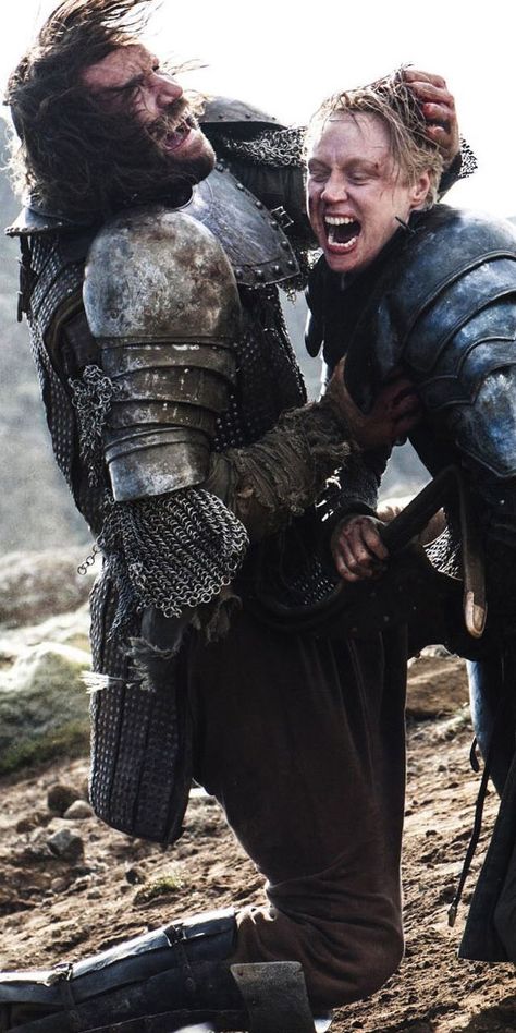 Rory McCann stars as Sandor Clegane ‘The Hound’ and Gwendoline Christie stars as Brienne of Tarth in "Game of Thrones" (HBO 2011-19) Got Brienne, Sandor Clegane, Rory Mccann, Brienne Of Tarth, Gwendoline Christie, Game Of Thrones Cast, Game Of Thrones Artwork, Got Game Of Thrones, Fire And Blood