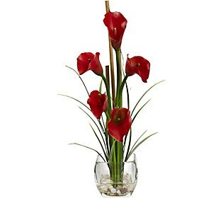 Calla Lily Liquid Illusion by Nearly Natural Praying Emoji, Calla Lily Centerpieces, Lily Centerpieces, Square Glass Vase, Mini Calla Lilies, Peonies And Hydrangeas, Silk Arrangements, Red Peonies, Silk Plants