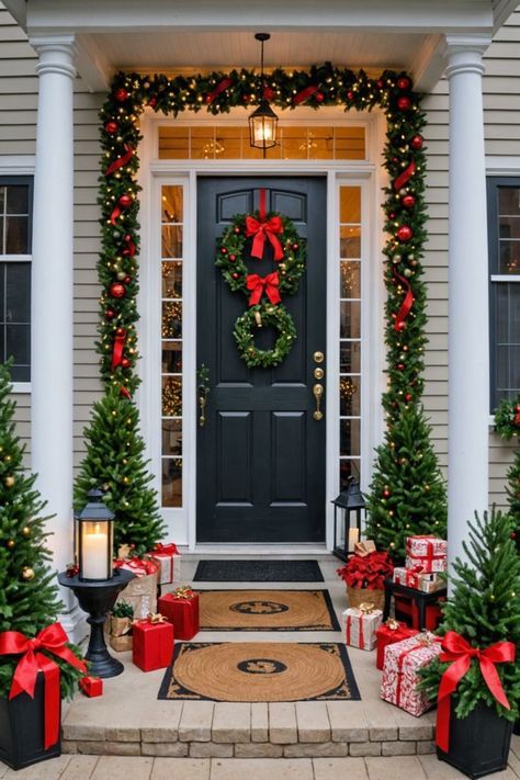 Christmas Porch Decorating Ideas, Outside Christmas Decorations, Front Door Christmas Decorations, Porch Decorating Ideas, Christmas Decor Inspiration, Christmas Front Doors, Christmas Porch Decor, Christmas Themes Decorations, Have Inspiration