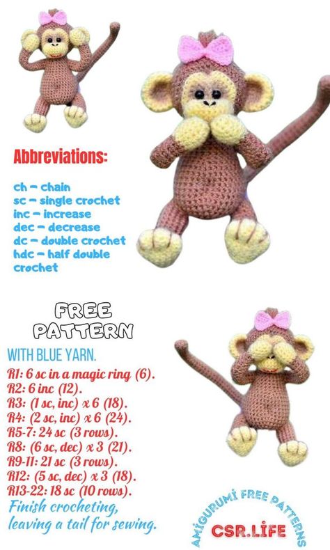 Little Cute Monkey Amigurumi Free Pattern | Craft Your Adorable Crochet Companion Crochet Amigurumi Monkey, Crochet Monkey Pattern Free Easy, Amigurumi Monkey Free Pattern, Monkey Crochet Pattern Free, Crochet Monkey Pattern Free, Monkey Amigurumi Free Pattern, Monkey Crochet Pattern, Crochet Monkey Pattern, Monkey Amigurumi