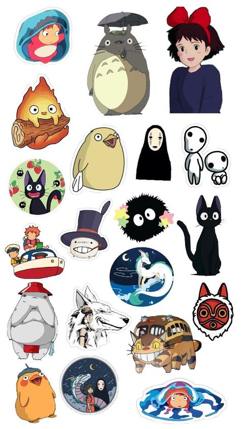 Ghibli Stickers, Desain Buklet, Scrapbook Printing, Ghibli Artwork, Anime Printables, Studio Ghibli Movies, Scrapbook Stickers Printable, Studio Ghibli Art, Easy Doodles Drawings