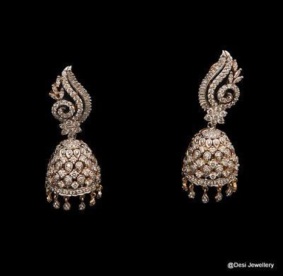 Diamond Jhumka Diamond Jhumkas Unique, Diamond Buttalu, Diamond Jhumkas, Indian Designs, Diamond Earrings For Women, Perhiasan India, Diamond Earrings Design, Bell Design, Earrings Indian