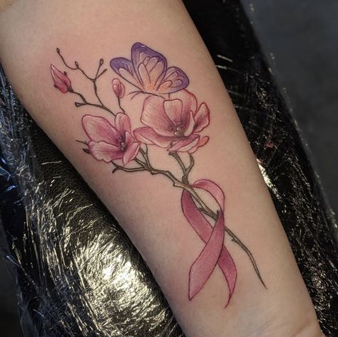 Support Tattoo, Courage Tattoos, Pink Ribbon Tattoos, Survivor Tattoo, Ribbon Butterfly, Mastectomy Tattoo, Awareness Tattoo, Remembrance Tattoos, Pink Tattoo