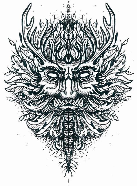 Green Man Drawing, Man Drawing Tutorial, Greenman Tattoo, Green Man Tattoo, Koi Fish Drawing Tattoo, Tattoo Colorful, Celtic Green, Man Tattoo, Man Drawing