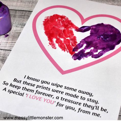 Handprint Heart, Handprint Poem, Preschool Valentine Crafts, Toddler Valentine Crafts, Birthday Card For Mom, Valentines Day Poems, Handprint Keepsake, Easy Mother's Day Crafts, Free Printable Crafts