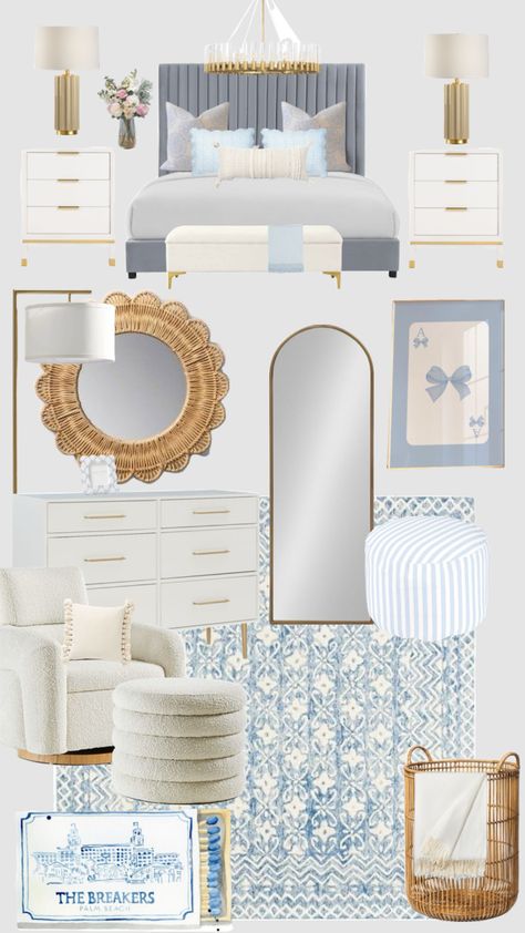 #blue #roomdecor #room #decor Blue Dorm Room Aesthetic Vintage, Dorm Room Inspo Aesthetic Blue, Gold And Blue Room Decor, Blue And White College Bedroom, Blue Loveshackfancy Room, Bedroom Inspo Board, Light Blue Room Decor Ideas, Blue Dorm Room Decor, Blue Themed Room Aesthetic