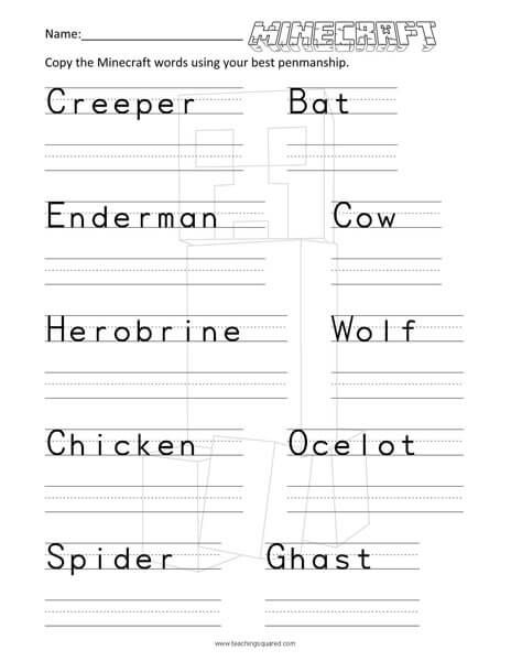 Minecraft Worksheets - Teaching Squared Minecraft Worksheets, Minecraft Classroom, Minecraft Activities, Teaching Cursive Writing, Minecraft Diy, Penmanship Practice, Minecraft School, Teaching Cursive, Learning Alphabet