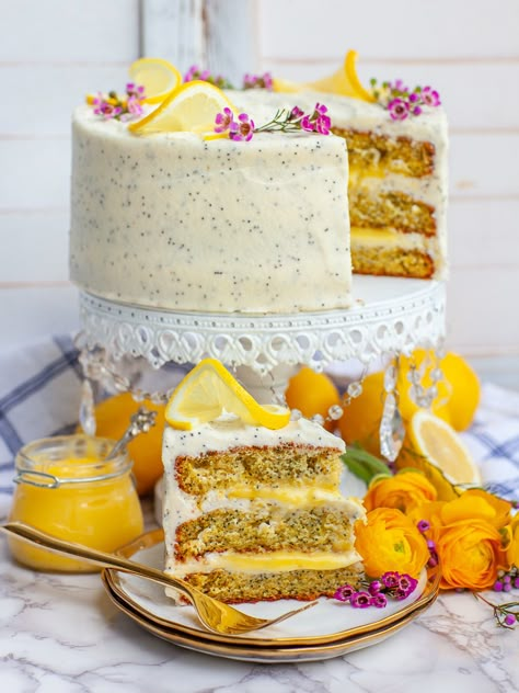 Lemon Poppyseed Cake Recipe, Garden Party Cake, Best Lemon Cake Recipe, Poppy Seed Cake Recipe, Lemon Poppy Seed Cake, Lemon Poppyseed Cake, Lemon Cream Cheese Frosting, Lemon Curd Recipe, Seed Cake