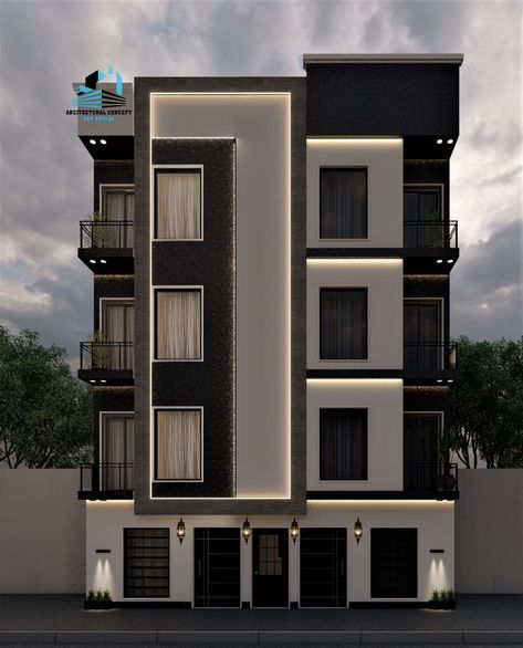 5 Floor Building Elevation, G 3 Front Elevation Design Latest, Modern Building Facade, Building Facade Design, Modern Building Design, Building Exterior Design, Apartment Building Exterior, Conceptual Model Architecture, Building Front Designs