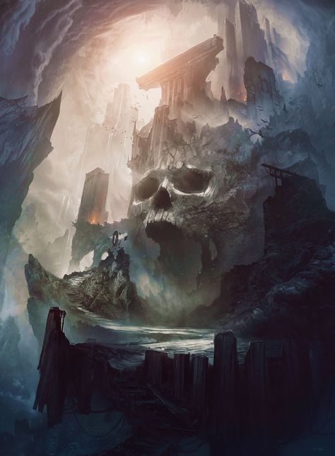 Ostium Inferus, Bastien Grivet on ArtStation at… He Man Tattoo, Illustration Fantasy, Concept Art World, Heroic Fantasy, Landscape Concept, 다크 판타지, Dnd Art, Fantasy Setting, Fantasy Places