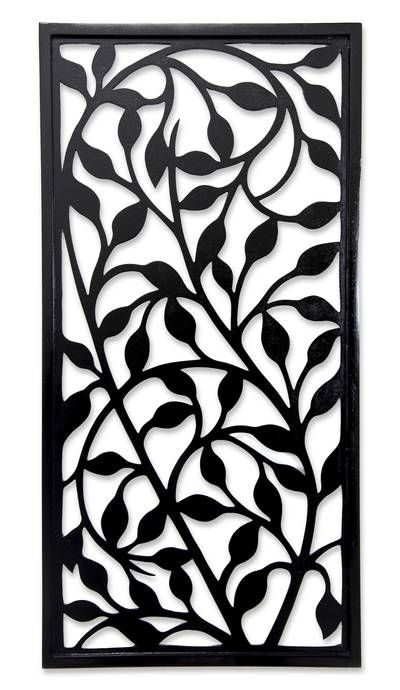 Wood wall panel, 'Midnight Foliage' - Handcrafted Wood Wall Panel Decorative Metal Screen, Wood Wall Panel, Jaali Design, Laser Cut Screens, Laser Cut Panels, Lan Can, Metal Screen, Decorative Screens, Grill Design