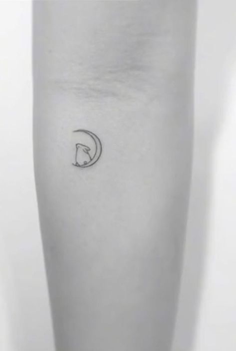 Bunny On Moon Tattoo, Moon And Bunny Tattoo, Rabbit Small Tattoo, Rabbit On The Moon Tattoo, Minimalistic Bunny Tattoo, Bunny Line Art Tattoo, One Line Bunny Tattoo, Bunny On The Moon Tattoo, Bunny Finger Tattoo