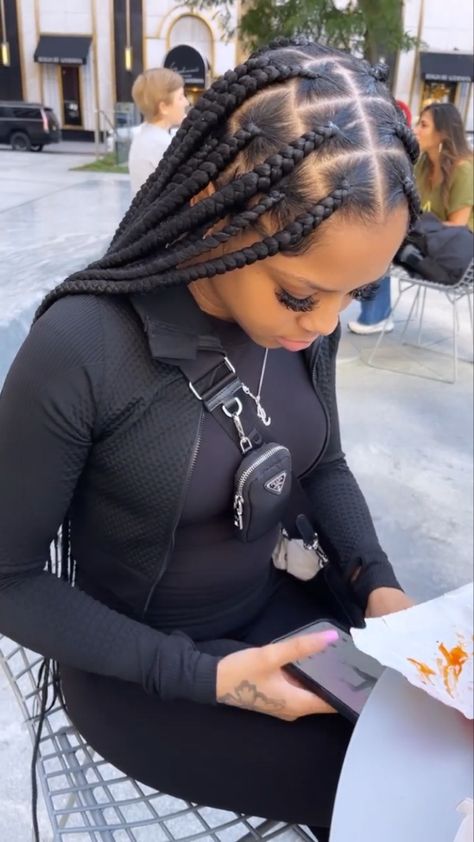 Thick Long Box Braids, Knotless Braids Hairstyles Jumbo, Big Individual Braids For Black Women, Large Braids With Curls At The End, Big Medium Knotless Box Braids, Big Square Box Braids, Hook Up Outfit, Jumbo Braided Hairstyles For Black Women, Big Section Box Braids