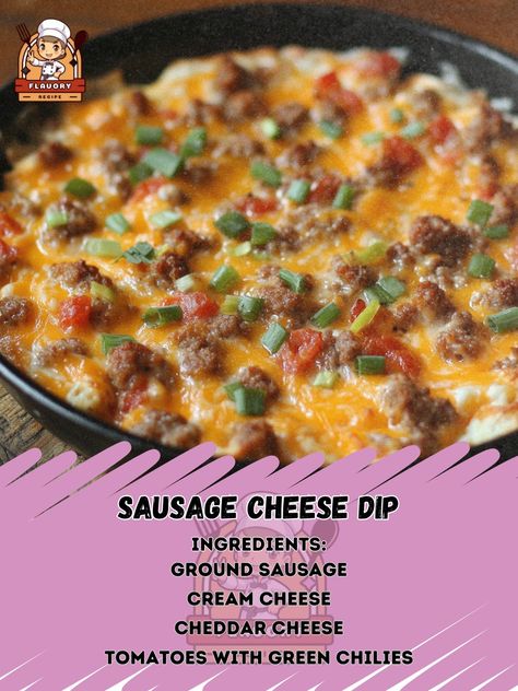 🧀🌶️ Dig into the irresistible Sausage Cheese Dip—creamy, spicy, and perfect for your next gathering! 🥳🍲 #CheeseDip #PartyFood Sausage Cheese Dip Ingredients: Ground sausage (1 lb) Cream cheese, softened (8 oz) Cheddar cheese, shredded (2 cups) Diced tomatoes with green chilies (1 can, 10 oz) Onion, finely chopped (1/2) Garlic powder (1/2 tsp) Chili powder (1/2 tsp) Salt and pepper (to taste) Green onions, chopped (for garnish) Instructions: In a skillet, cook sausage until browned. Drain e... Cheese Dip With Sausage, Cream Cheese Sausage Dip, Jalapeno Cheddar Sausage, Spicy Sausage Cheese Dip, Sausage Cream Cheese Dip, Sausage Cheese Dip, Ground Sausage, Cheese Dip, How To Cook Sausage