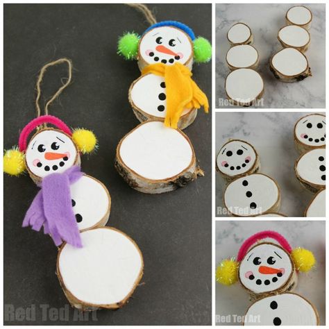 Wood Slice Snowman Ornament, Wooden Disc Snowmen, Log Snowmen Diy Wood Slices, Wood Slice Art Christmas Snowman, Wood Slice Snowman, Diy Snowmen, Snowman Woodslice Ornaments, Diy Snowman Ornaments, December Crafts