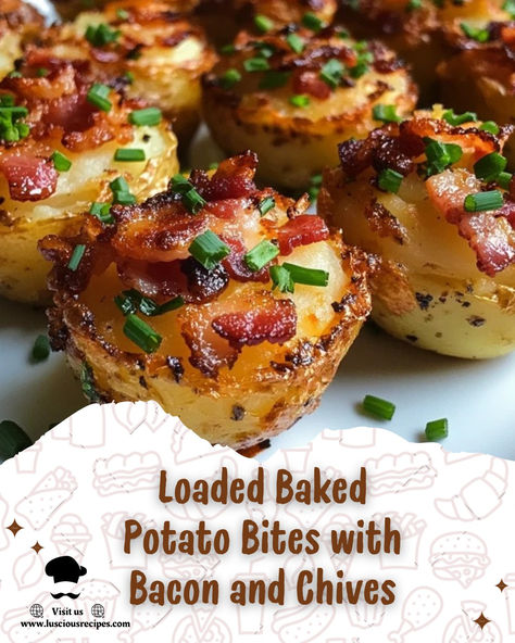 Savor the ultimate bite-sized indulgence with Loaded Baked Potato Bites—crispy, cheesy, and packed with bacon and chives for a flavor explosion! Loaded Potato Bites Appetizers, Mini Loaded Baked Potato, Baked Potato Appetizer Recipes, Loaded Potato Bowl, Twice Baked Potato Bites, Baked Potato Loaded, Fully Loaded Baked Potato, Loaded Potato Bites, Baked Potato Bites