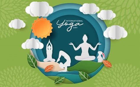 Illustration of international yoga day | Premium Vector Yoga Background, World Yoga Day, Yoga Images, Creative Post, Yoga Illustration, Surya Namaskar, Rangoli Ideas, World Health Day, Healing Yoga