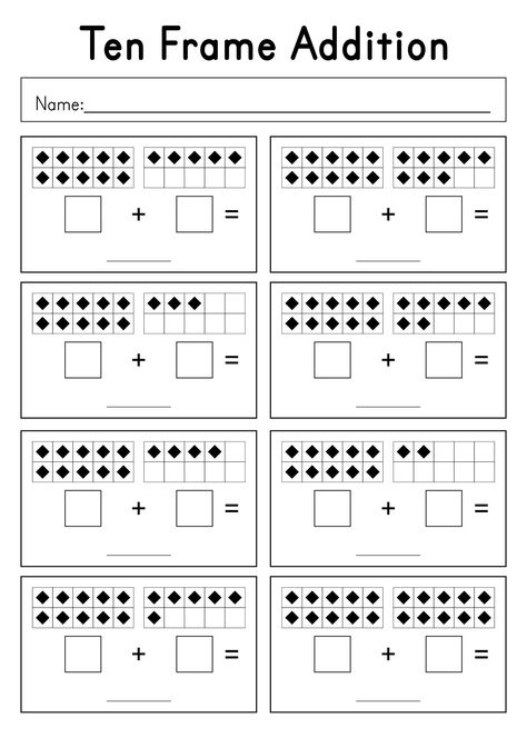 Ten Frame Math Kindergarten, Basic Math Activities, Ten Frame Addition Worksheet, Tens Frame Worksheet, Tens Frame Activities, Ten Frames Activities, Ten Frames Printable Free First Grade, Tens Frames Printable Free, Addition To 20 Worksheets Free