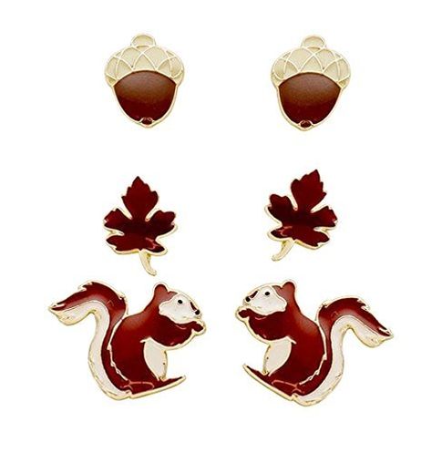 Rosemarie Collections Womens Set Of 3 Fall Stud Earrings Squirrel Acorn Leaf ** Click image for more details. (This is an affiliate link) #jewelrydesign Fall Color Pallet, Parade Outfit, Whimsical Autumn, Farmers Market Booth, Bracelets For Her, Acorn Leaf, Autumn Jewelry, Easter Jewelry, Gift Wishlist