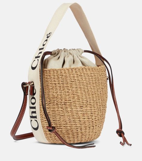 Woody Small Bucket Bag in Brown - Chloe | Mytheresa Small Bucket Bag, Small Buckets, Basket Tote, Small Basket, Crochet Clutch, Rope Basket, Raffia Bag, Summer Bag, Bags Designer Fashion