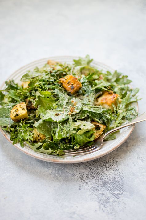 Baby Kale Salad with Lemon Dressing and Parmesan Croutons • Salt & Lavender Kale Salad With Lemon Dressing, Salad With Lemon Dressing, Parmesan Croutons, Baby Kale Salad, Roasted Beets And Carrots, Crouton Salad, Salad With Lemon, Lemon Tahini Dressing, Baby Kale