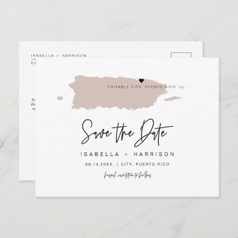 QUINN Puerto Rico Map Save the Date Movable Heart Postcard Puerto Rico Map, Puerto Rico Wedding, Wedding Captions, Save The Date Postcard, Date Invitation, Save The Date Postcards, Blush Rose, Save The Date Invitations, Travel Themes