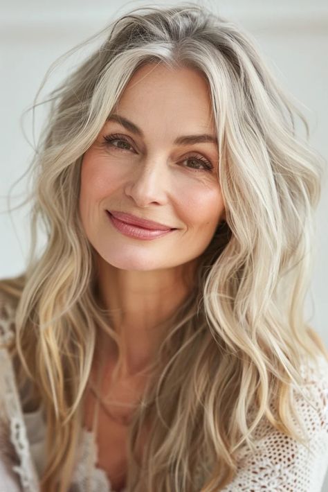 Long Hair Older Women, Long Hairstyles For Women, Grey Blonde Hair, Long Brunette Hair, Hairstyles For Women Over 50, Long Gray Hair, Kids Projects, Long Curls, Long Layered Hair