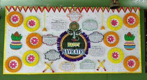 Navratri bulletin board Board Decoration For Navratri, Navratri Display Board Decoration, Navaratri Decoration Ideas For School, Navratri Chart For School, Navratri Soft Board Decoration, Navratri Bulletin Board Ideas, Navratri Board Decoration In School, Navratri Decoration Ideas For School, Board Decoration Ideas Creative