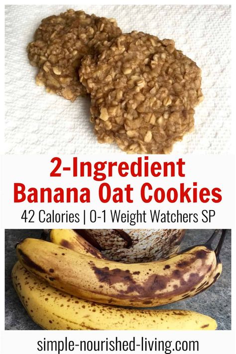 2-Ingredient banana oat cookies, sugar free, gluten free, 42 calories and Weight Watchers Friendly 1 SmartPoint (green, blue) - 0 SP Purple! Ww Recipes Using Bananas, Ww Banana Recipes Overripe, Weight Watcher Oatmeal Cookies, Banana Oat Cookies 2 Ingredients, Banana Weight Watcher Recipes, Weight Watchers No Bake Cookies, Ww Recipes With Bananas, Ww No Bake Cookies, Weight Watchers Gluten Free Recipes