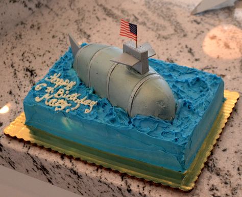 Submarine Cake, Submarine Birthday Party, Submarine Party, Navy Birthday, Cake With Buttercream, 3rd Birthday Cakes, Fondant Icing, Cakes And Cookies, Sheet Cake