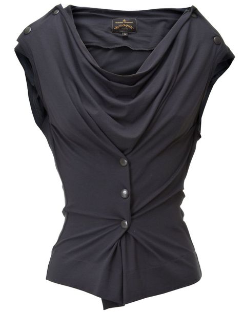 Great idea to put the buttons and button holes in the excess fabric around the centre, to accentuate the curve appeal. Vivienne Westwood Casual, Viviane Westwood, Draping Top, Vivienne Westwood Tops, Fashion Casual Outfits, Womens Fashion Casual Outfits, Tattoos Quotes, Moda Chic, Button Holes