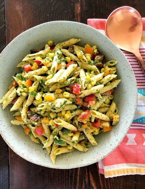 Chimichurri Chicken Pasta, Chimichurri Pasta Salad, Chimichurri Pasta, Salt And Stone, Hallmark Wedding, Wine Party Food, Farro Salad Recipes, Pasta Salad Dressing, Cilantro Dressing