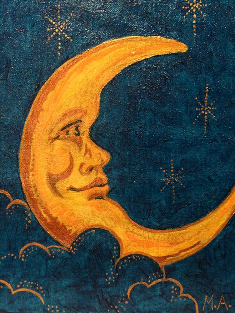 Vintage Moon, Moon Drawing, Moon Painting, Celestial Art, Arte Inspo, On The Moon, Hippie Art, Moon Art, Art Deco Ring