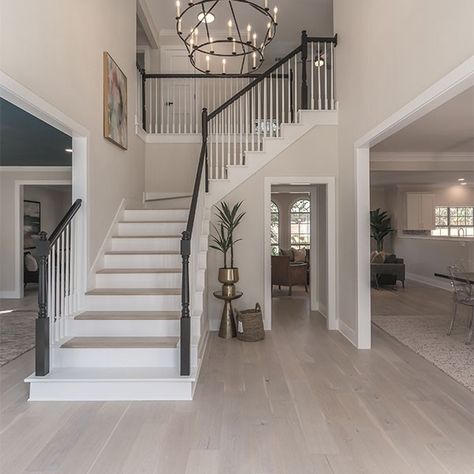 Room With Stairs Bedrooms, Light Wood Floor Colors, Engineered Hardwood Flooring White Oak, White Maple Floors, Light Wood Floor Decor, Light Color Flooring Ideas, Craftmen Houses Interior, White Oak Floor Living Room, Hard Wood Floors Living Room Decor