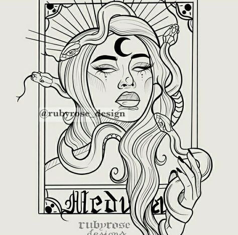 Ruby Rose Tattoo, Medusa Painting, Medusa Drawing, Queen Of Hearts Tattoo, Medusa Tattoo Design, Astrology Tattoo, Tarot Tattoo, Tarot Card Tattoo, Card Tattoo Designs