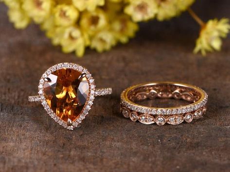 Round Wedding Rings, Yellow Citrine Engagement Ring, Citrine Wedding Ring, Citrine Rings, Citrine Engagement Ring, Citrine Wedding, Citrine Ring Engagement, Gemstone Solitaire Ring, Art Deco Wedding Band