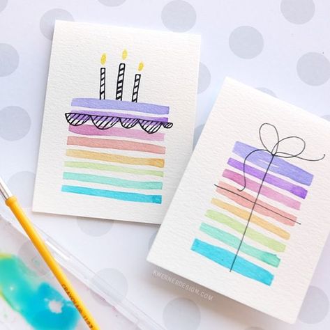 20 Easy and Colorful DIY Birthday Cards for Kids Easy Birthday Cards Diy, Grandma Birthday Card, Happy Birthday Cards Diy, Birthday Card Ideas, Creative Birthday Cards, Anniversaire Diy, Watercolor Birthday Cards, Birthday Card Drawing, Belated Birthday Card