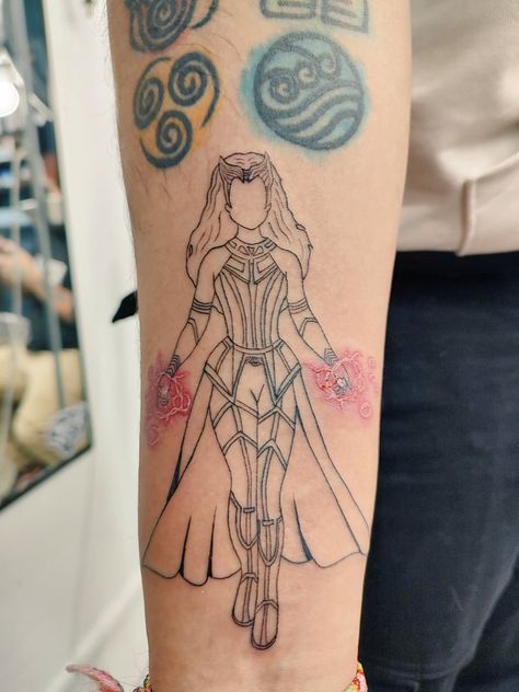 Captain Marvel Tattoo Ideas, Scarlett Witch Tattoo Ideas, The Scarlet Witch Tattoo, Scarlet Witch Fan Art, Dr Strange Tattoo Ideas, Wanda Maximoff Tattoo Ideas, Wanda Vision Tattoo, Scarlett Witch Tattoo, Wanda Tattoos