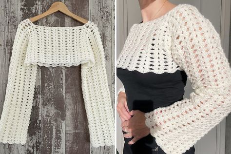 Crochet Top Sleeves, Cropped Top Pattern, Jumper Crochet Pattern, Stylish Sleeves, Jumper Crochet, Floral Jumper, Chevron Stitch, Malabrigo Yarn, Dress With Shawl