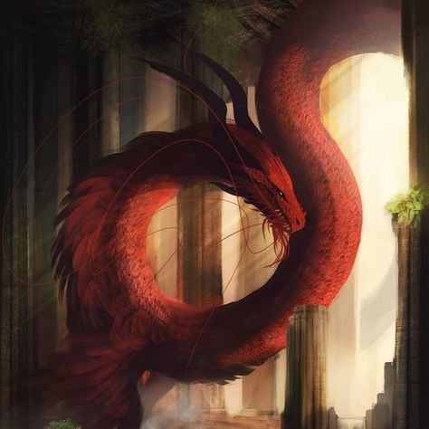 🐉Monsters & Creatures🐉 on Instagram: “Friend or Foe For more monster related posts follow 👉🏻 @monsters_of_mythology 👈🏻 🎨Artist: AshesDrawn 🎨 #god #dragon #red #nature #tree…” Ruby Dragon, Eastern Dragon, Fantasy Beasts, Dragon Pictures, Fantasy Creatures Art, Dragon Artwork, Mythical Creatures Art, Dragon Drawing, Mythological Creatures